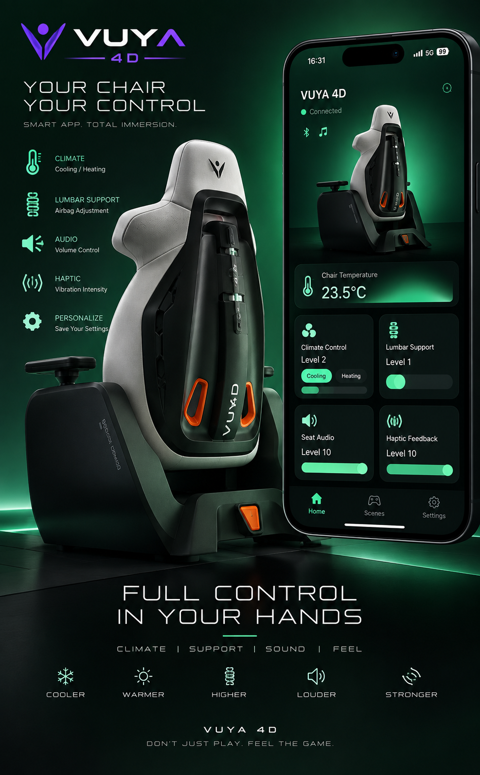 VUYA 4D English chair control app concept